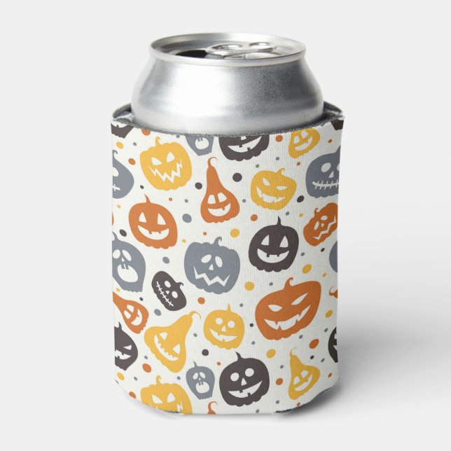 Colourful Jack-O'-Lantern Faces Pattern Can Cooler (Can Front)