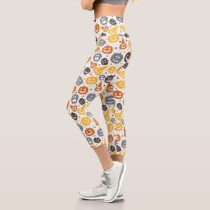 Colourful Jack-O'-Lantern Faces Pattern Capri Leggings
