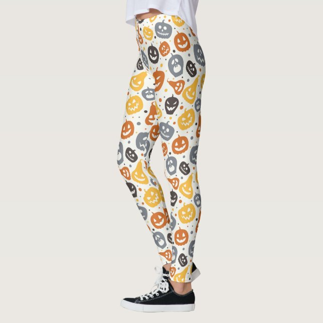 Colourful Jack-O'-Lantern Faces Pattern Leggings (Left)