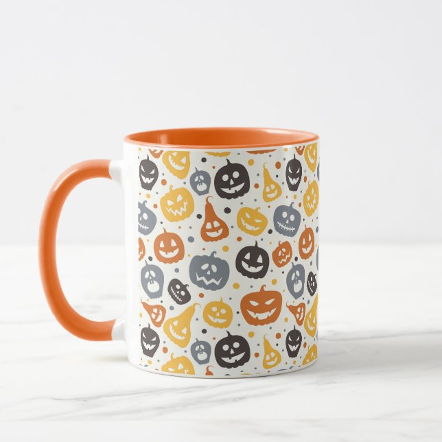 Colourful Jack-O'-Lantern Faces Pattern Mug (Left)
