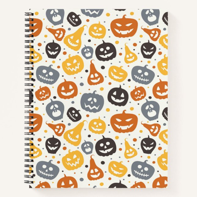 Colourful Jack-O'-Lantern Faces Pattern Notebook (Front)