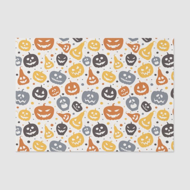 Colourful Jack-O'-Lantern Faces Pattern Tissue Paper (Front)