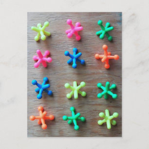 Colourful Jacks on Wood Board Postcard