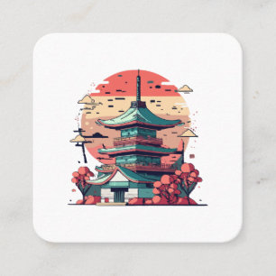 Colourful Japan Building Art Square Business Card