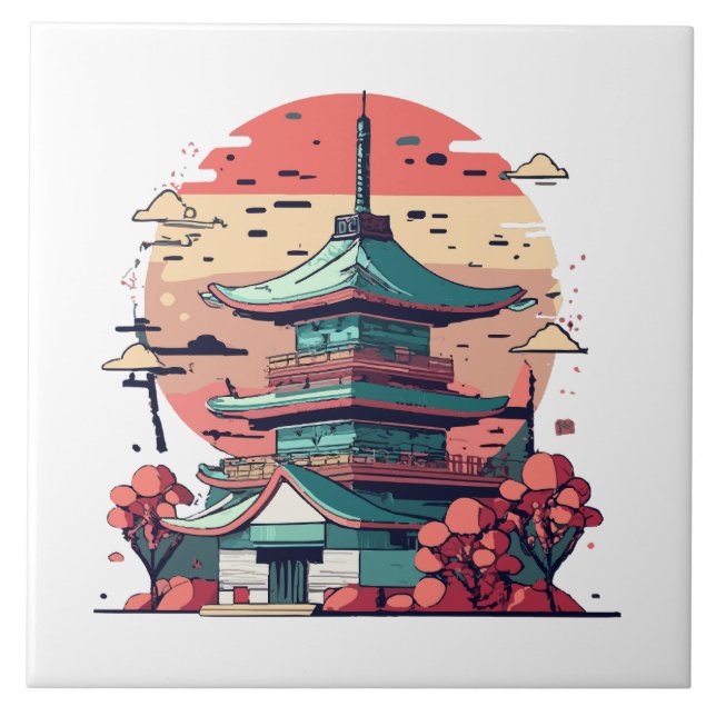 Colourful Japan Building Art Tile (Front)