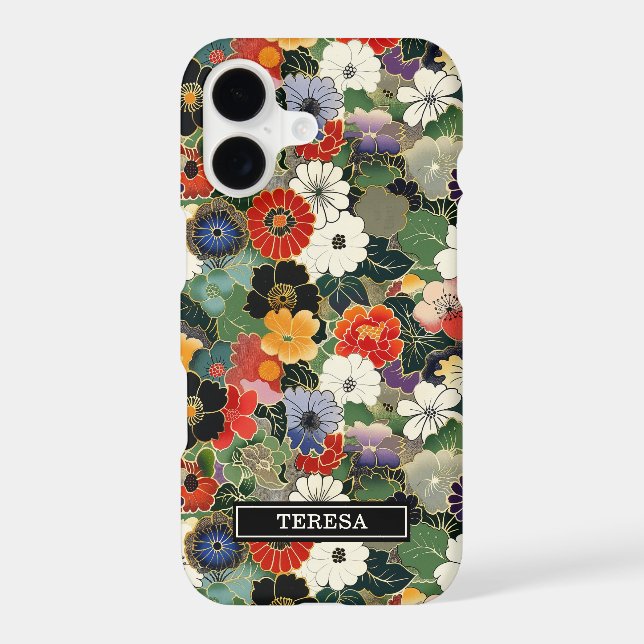 Colourful Japanese Floral Pattern Monogrammed (Back)