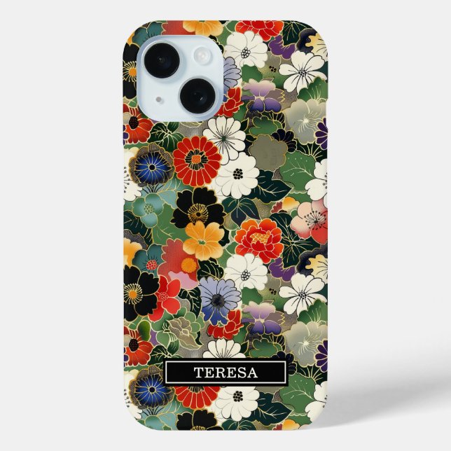 Colourful Japanese Floral Pattern Monogrammed Case-Mate iPhone Case (Back)