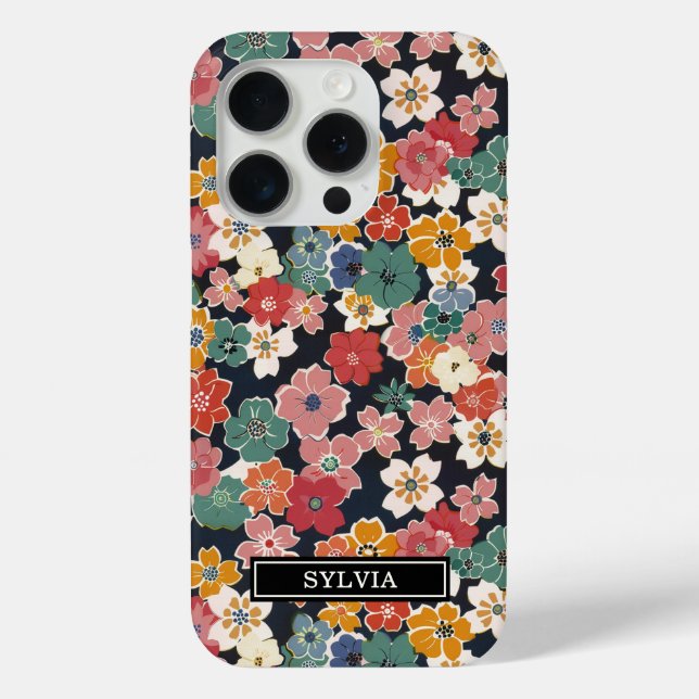 Colourful Japanese Floral Print Monogrammed Case-Mate iPhone Case (Back)