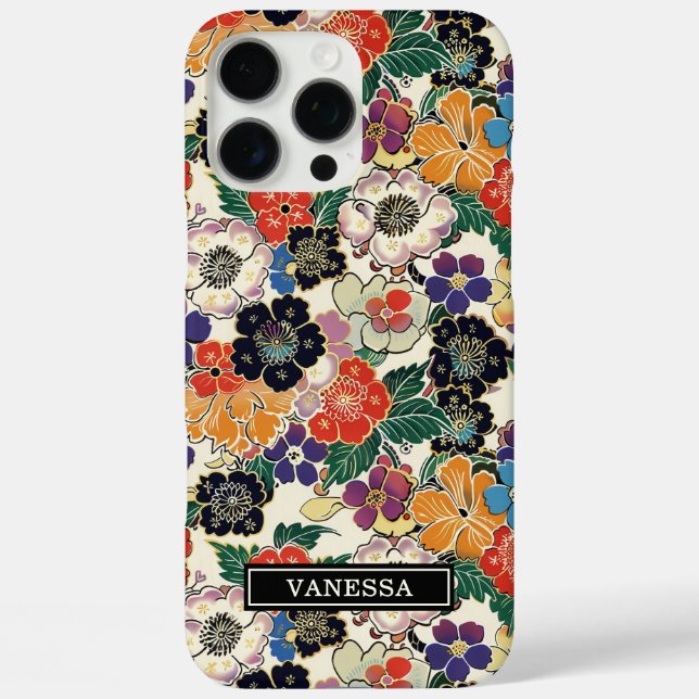 Colourful Japanese Flowers Monogrammed Case-Mate iPhone Case (Back)