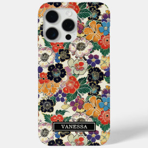 Colourful Japanese Flowers Monogrammed iPhone 15 Pro Max Case