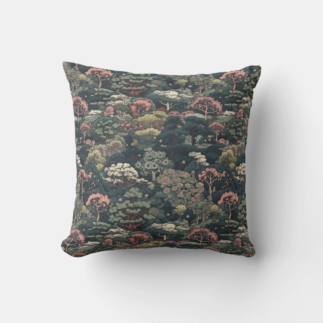 Colourful Japanese Forest Cushion (Front)