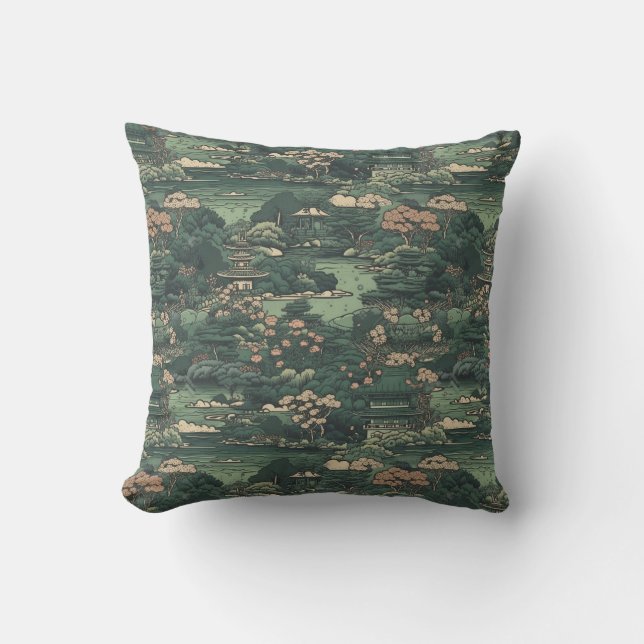 Colourful Japanese Garden Cushion (Front)