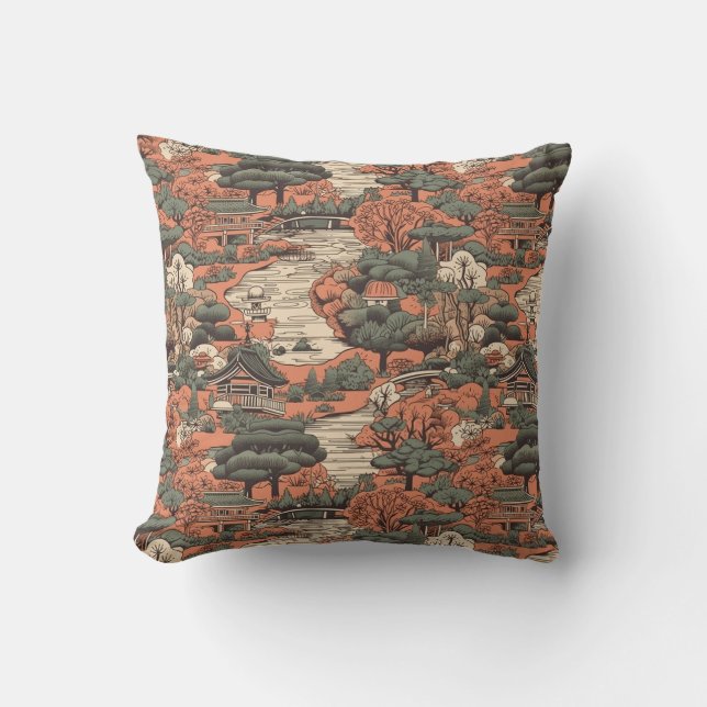 Colourful Japanese Garden Cushion (Front)