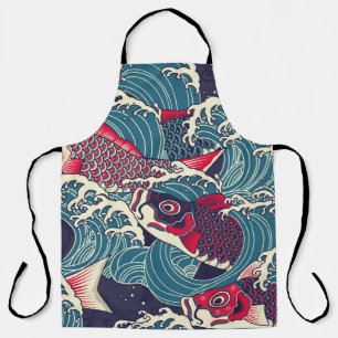 Colourful japanese Koi/carp fish in the wave seaml Apron