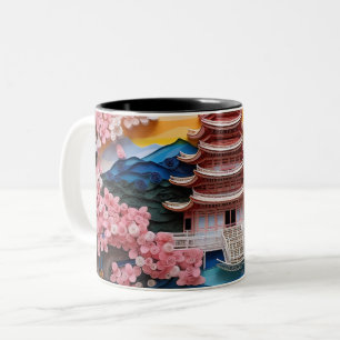 Colourful Japanese Landscape Background Two-Tone Coffee Mug