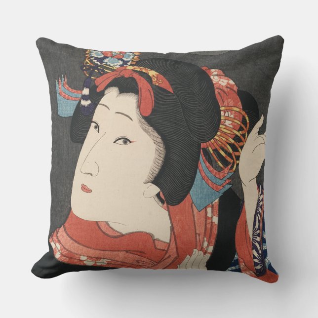 Colourful Japanese Woman Vintage Painting Cushion (Front)
