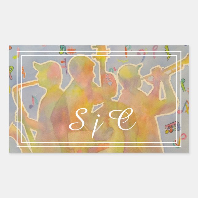 Colourful Jazz Band Rectangular Sticker (Front)
