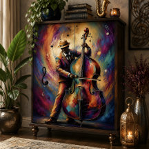 Colourful Jazz Bass Player Decoupage