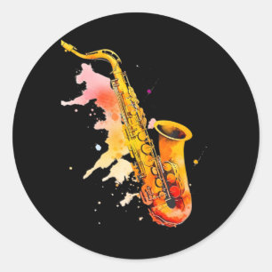 Colourful Jazz Saxophone Player Classic Round Sticker