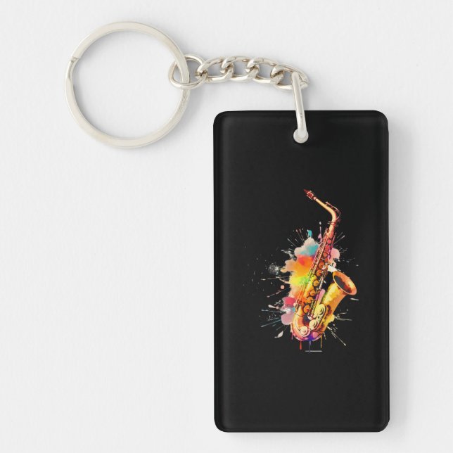 Colourful Jazz Saxophone Player Key Ring (Front)