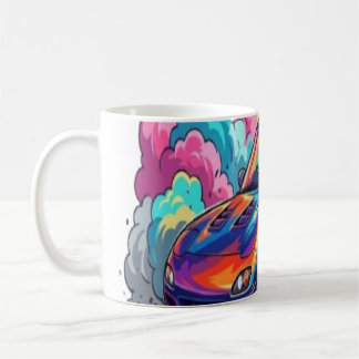 Colourful JDM Sports Car Drifting Neon Tire Smoke Coffee Mug