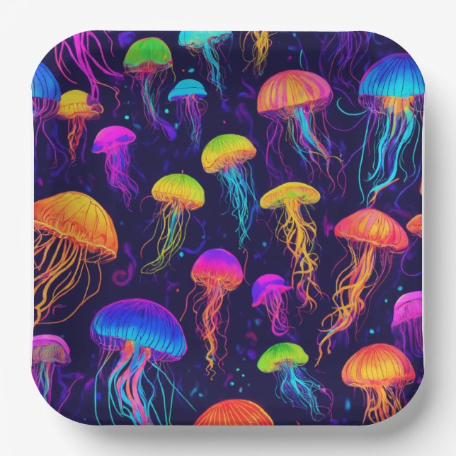 Colourful jelly fish  paper plate (Front)