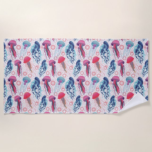 Colourful Jelly fishes Beach Towel (Front)