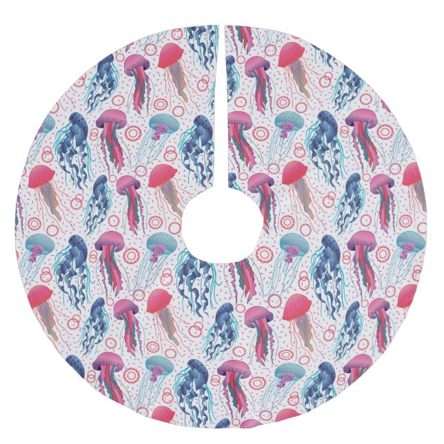 Colourful Jelly fishes Brushed Polyester Tree Skirt (Front)