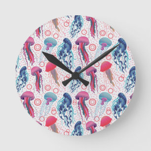 Colourful Jelly fishes Round Clock