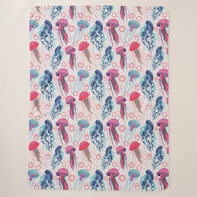 Colourful Jelly fishes Sherpa Blanket (Front)