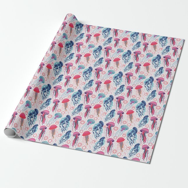 Colourful Jelly fishes Wrapping Paper (Unrolled)