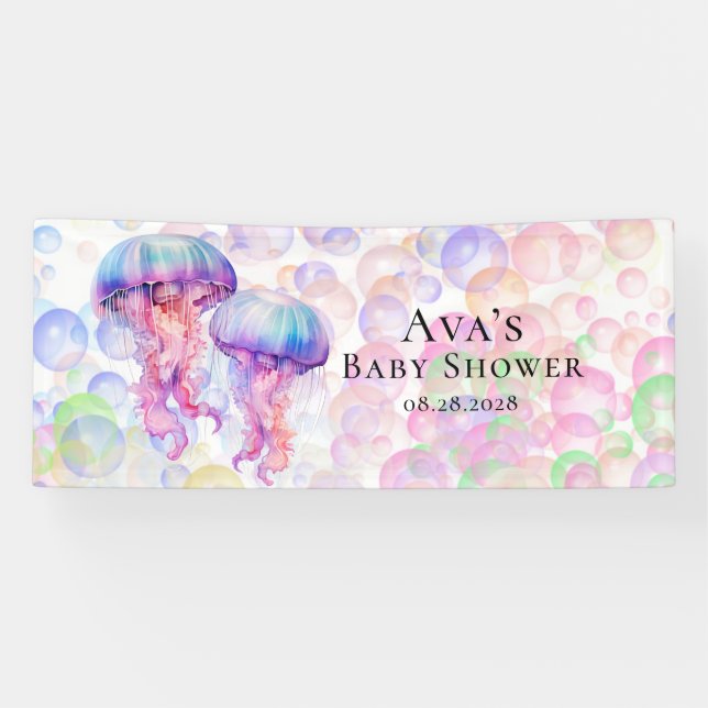 Colourful Jellyfish and Bubbles Girl Baby Shower Banner (Horizontal)