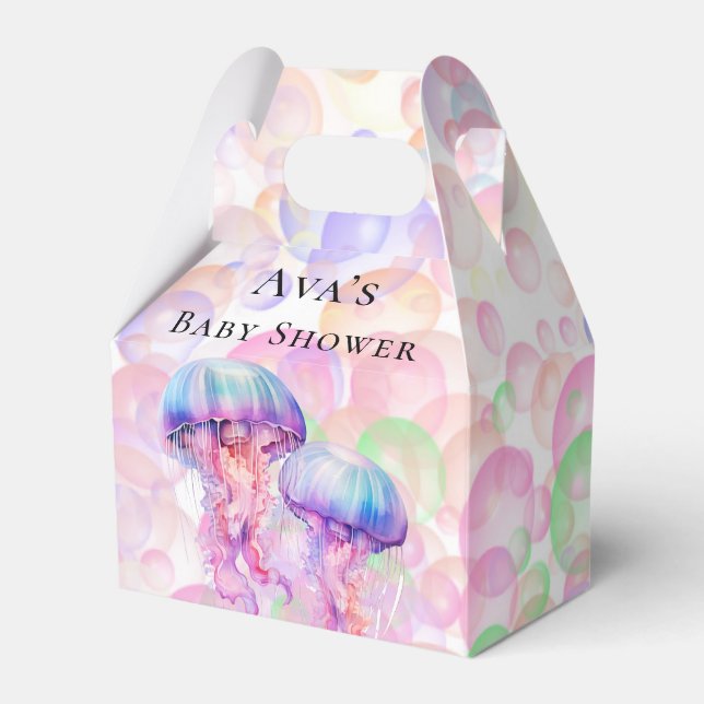 Colourful Jellyfish and Bubbles Girl Baby Shower Favour Box (Front Side)