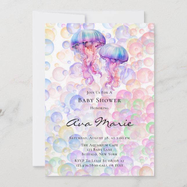 Colourful Jellyfish and Bubbles Girl Baby Shower Invitation (Front)