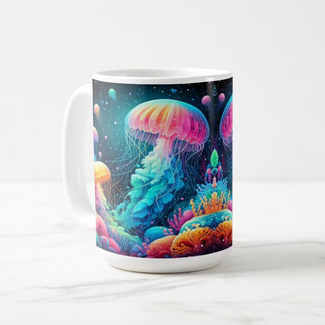  Colourful Jellyfish and Coral Reefs Coffee Mug (Front Left)