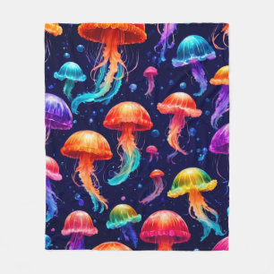 Colourful Jellyfish Fleece Blanket