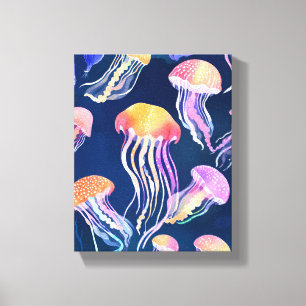 Colourful Jellyfish Ocean Animal Watercolor Canvas Print