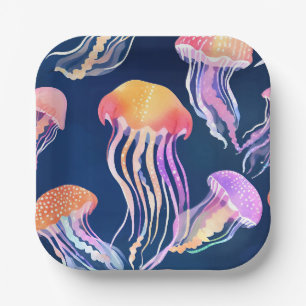 Colourful Jellyfish Ocean Animal Watercolor Paper Plate