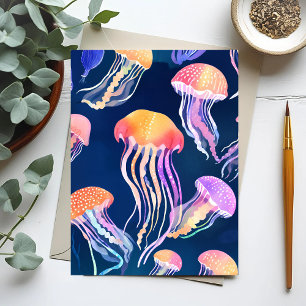 Colourful Jellyfish   Ocean Animal Watercolor Postcard