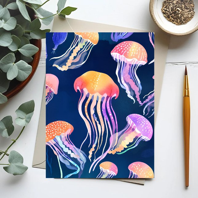 Colourful Jellyfish | Ocean Animal Watercolor Postcard (Creator Uploaded)