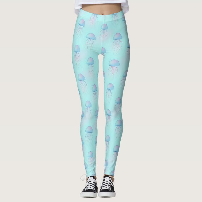 Colourful Jellyfish Pattern – Underwater Sea Life Leggings (Front)