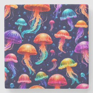 Colourful Jellyfish  Stone Coaster
