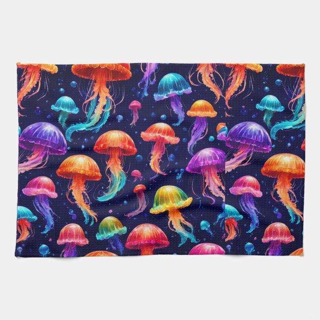 Colourful Jellyfish  Tea Towel (Horizontal)