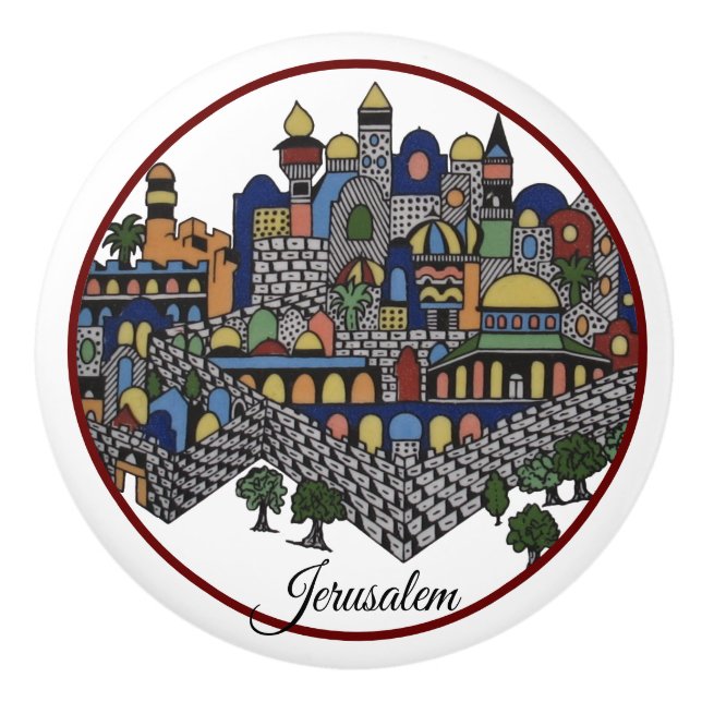 Colourful Jerusalem Ceramic Knob (Front)