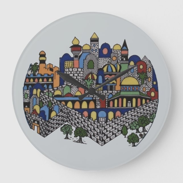 Colourful Jerusalem Large Clock (Front)