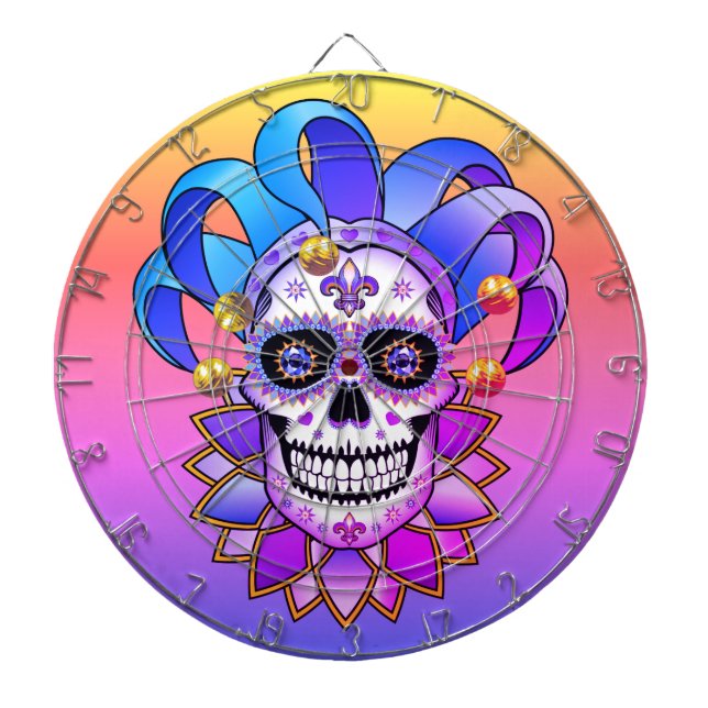 Colourful Jester Skull Dartboard (Front)
