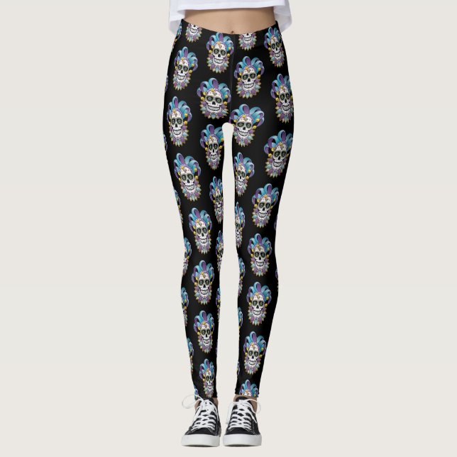 Colourful Jester Skull Leggings (Front)