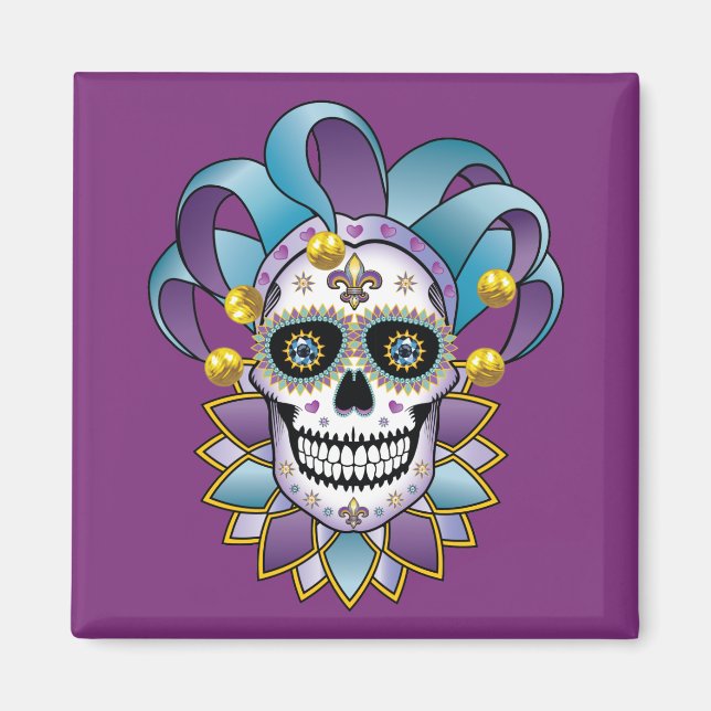 Colourful Jester Skull Magnet (Front)