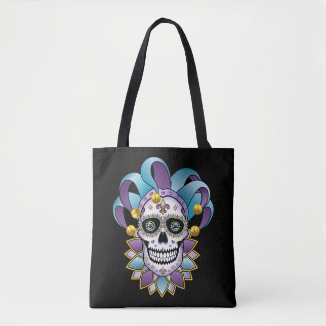 Colourful Jester Skull Tote Bag (Front)