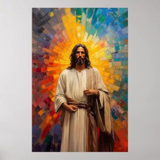 Colourful Jesus Christ Portrait Abstract Mosaic Ar Poster